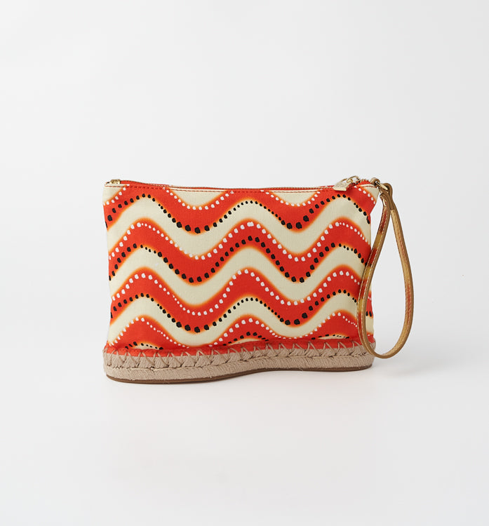 The Sandra Canvas Printed Clutch - Orange Wave
