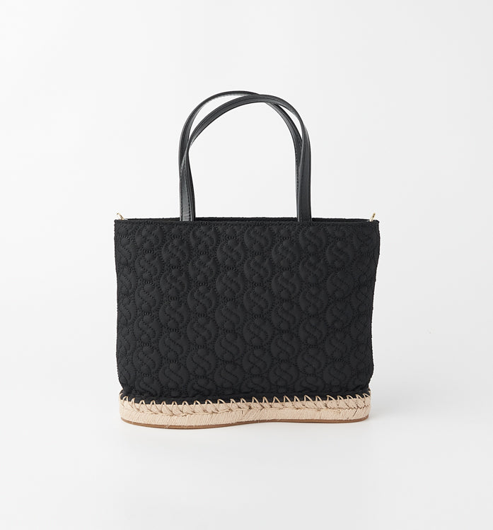 Quilted Straw Tote in Natural